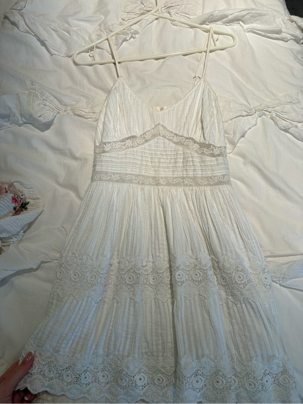 LoveShackFancy white Lace Tiered Spaghetti Strap Sundress